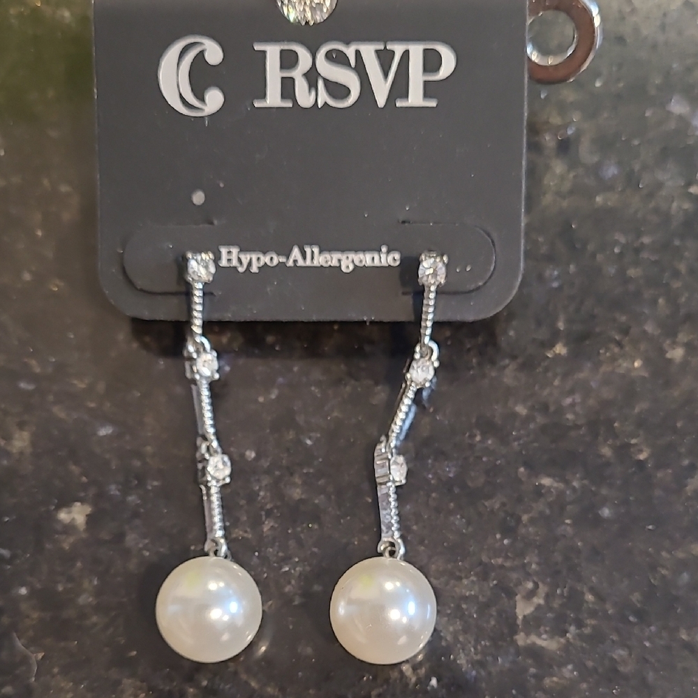 RSVP Silver and Cream Pearl Dangle Earrings